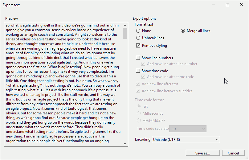 Export Options in Subtitle Edit