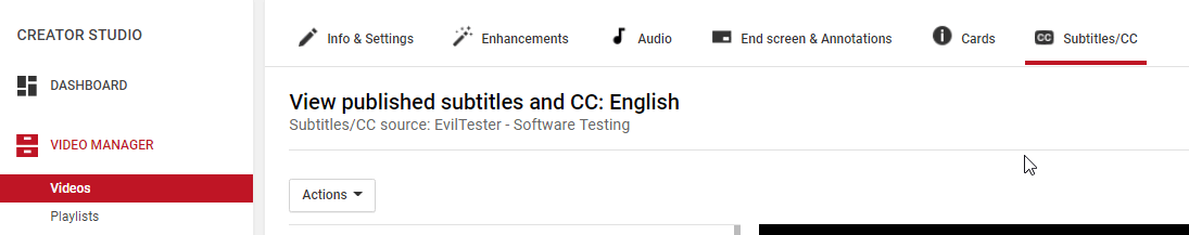 Subtitle CC section in YouTube Edit